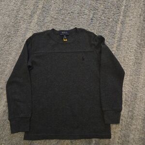 Boys S (8) Thermal Shirt Waffle Knit Long Sleeve Charcoal Grey